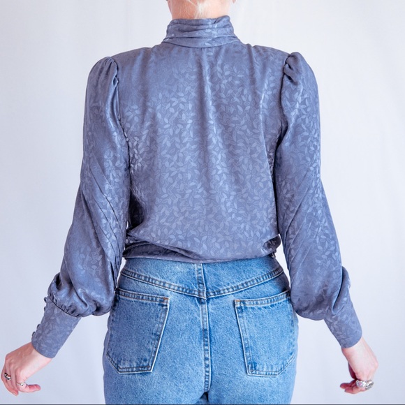 Vintage 70’s Gray Metallic High Neck Blouse XS - Picture 9 of 9